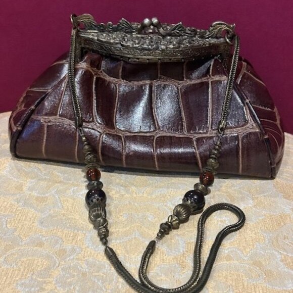 RIYADesign Victorian Hand Made Brown Crocodile Leather PURSE - Picture 3 of 11